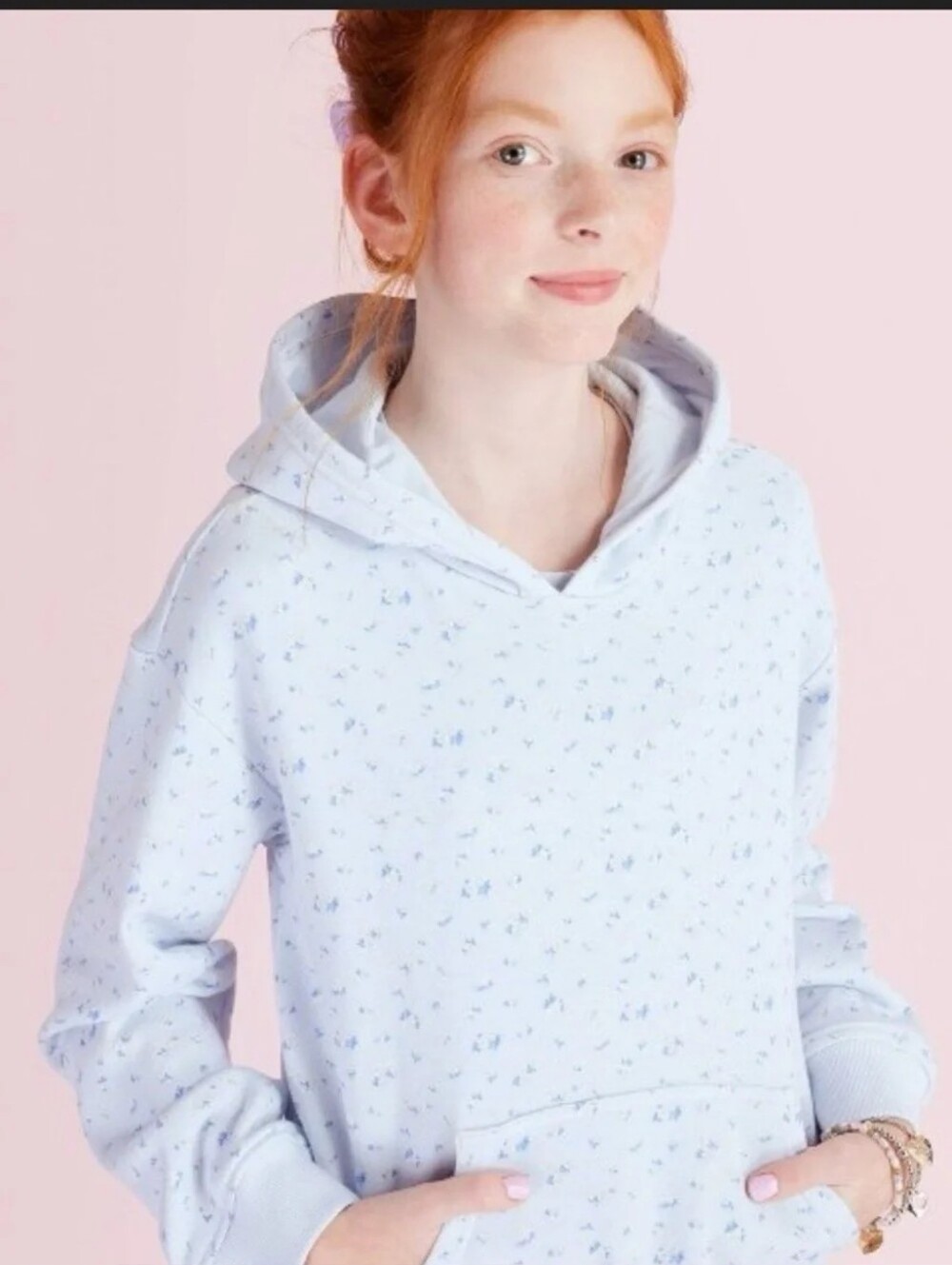 LoveShackFancy Sophia Everblooming Rosettes Ditsy French Terry Hooded Sweatshirt